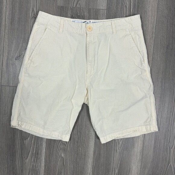 US Vintage by Exist Men’s Yellow White Seersucker Shorts Size S Summer Preppy - Picture 1 of 5